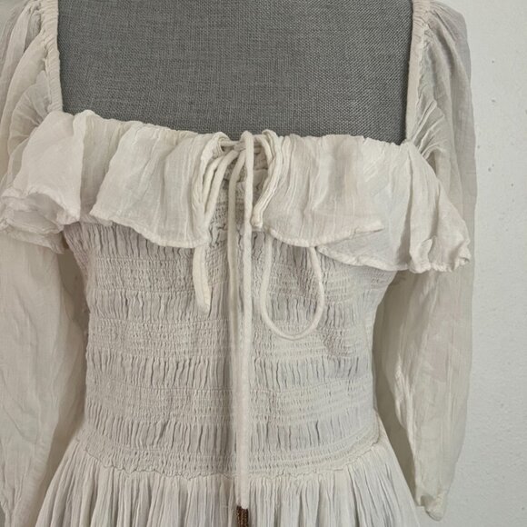 Free People White Oasis Smocked Cotton Midi Dress Boho Cottagecore - Picture 5 of 7